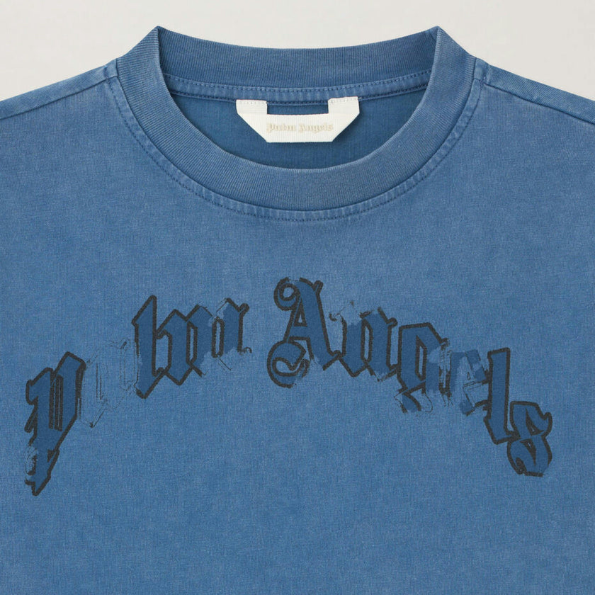Blue Curved Logo Faded T-Shirt