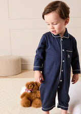 Rocking Horse Embroidered Pima Cotton All In One Pyjamas in Navy (6mths-3yrs)