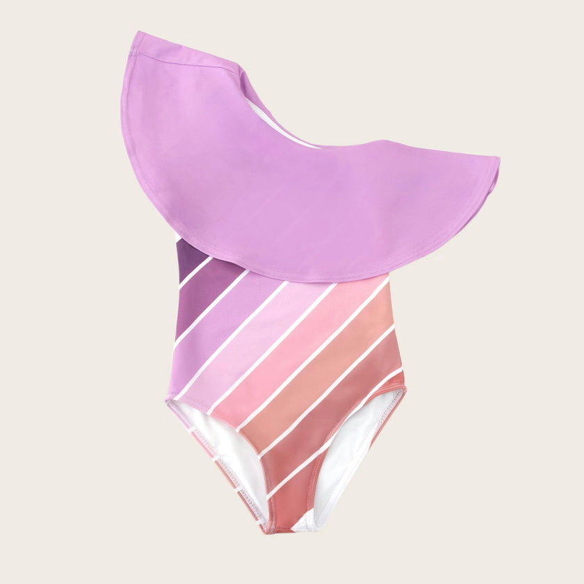 Purple Sands Rainbow One Shoulder Ruffle