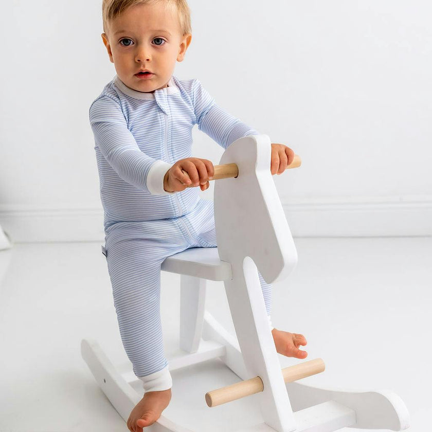 Blue Stripes Pima Cotton Baby One-Piece Pajamas