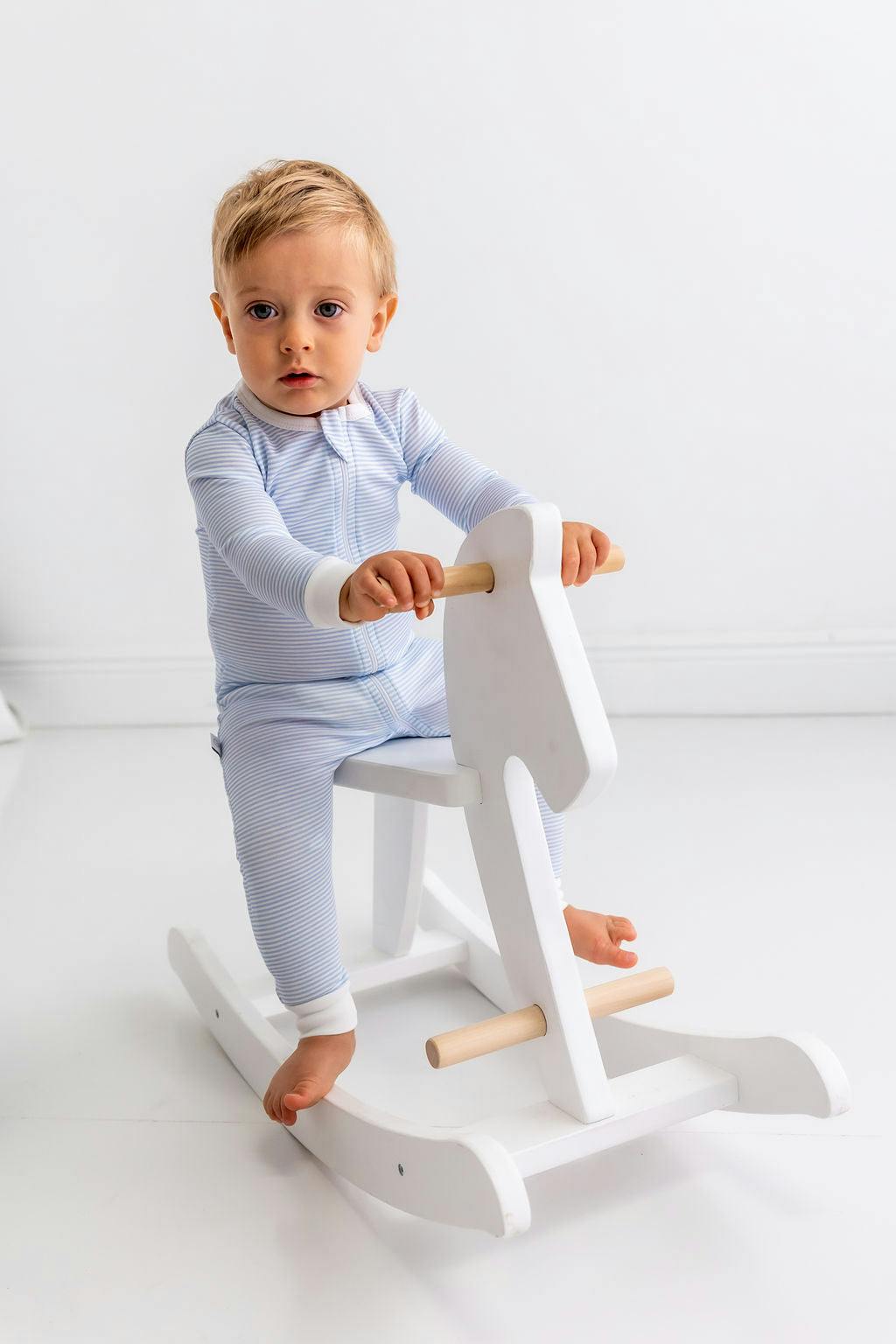 Blue Stripes Pima Cotton Baby One-Piece Pajamas