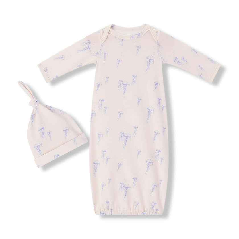 Sunset Jellyfish Cotton Stretch Newborn Gown & Hat Set