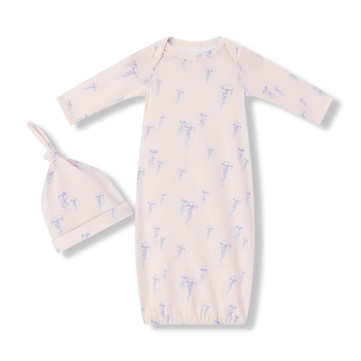 Sunset Jellyfish Cotton Stretch Newborn Gown & Hat Set