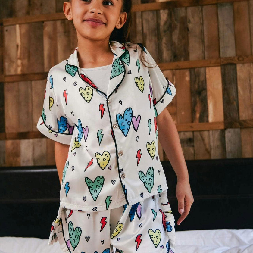 Rainbow Cheetah Heart Silk Shirt & Short Set