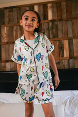 Rainbow Cheetah Heart Silk Shirt & Short Set