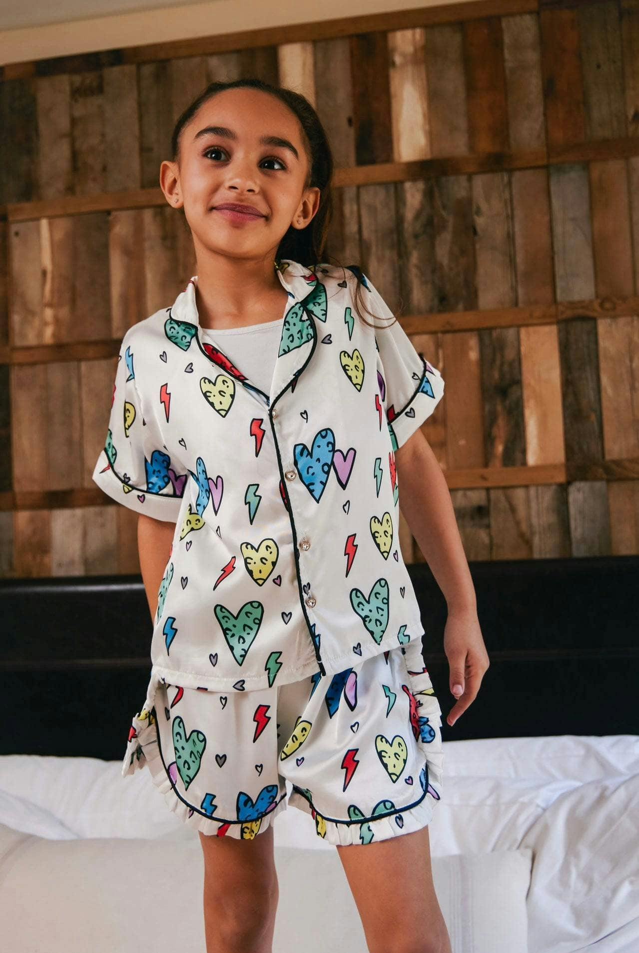 Rainbow Cheetah Heart Silk Shirt & Short Set