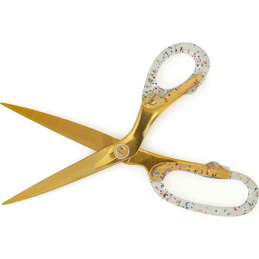 Packed Party Confetti Party Acrylic Scissors - 9-Inch Clear Confetti-Injected Handles with Gold-Tone Blades for Home School and Office Desks