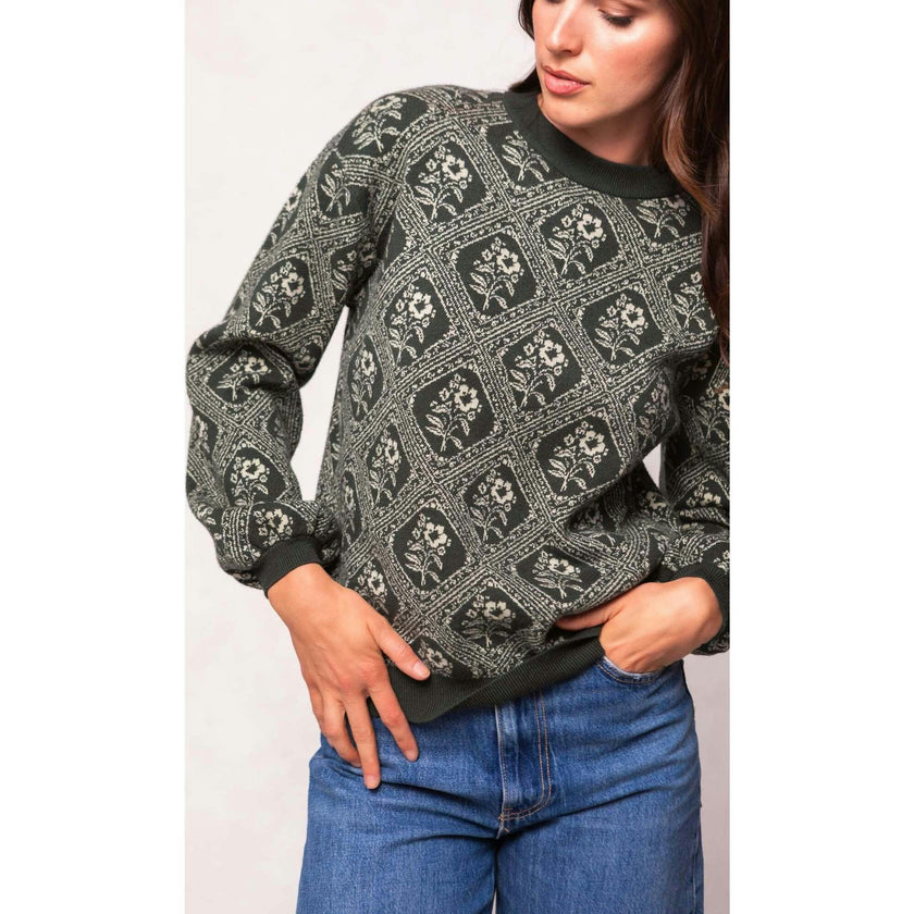 Vivienne Sweater in Emerald Lattice Bloom