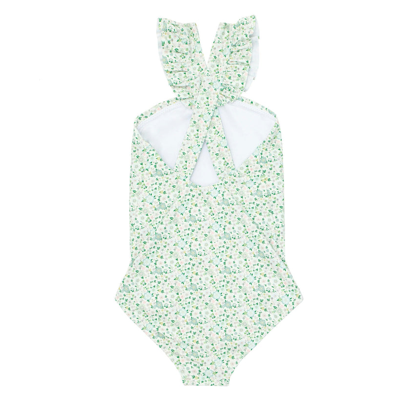 girls sea marsh floral v-neck crossover one piece