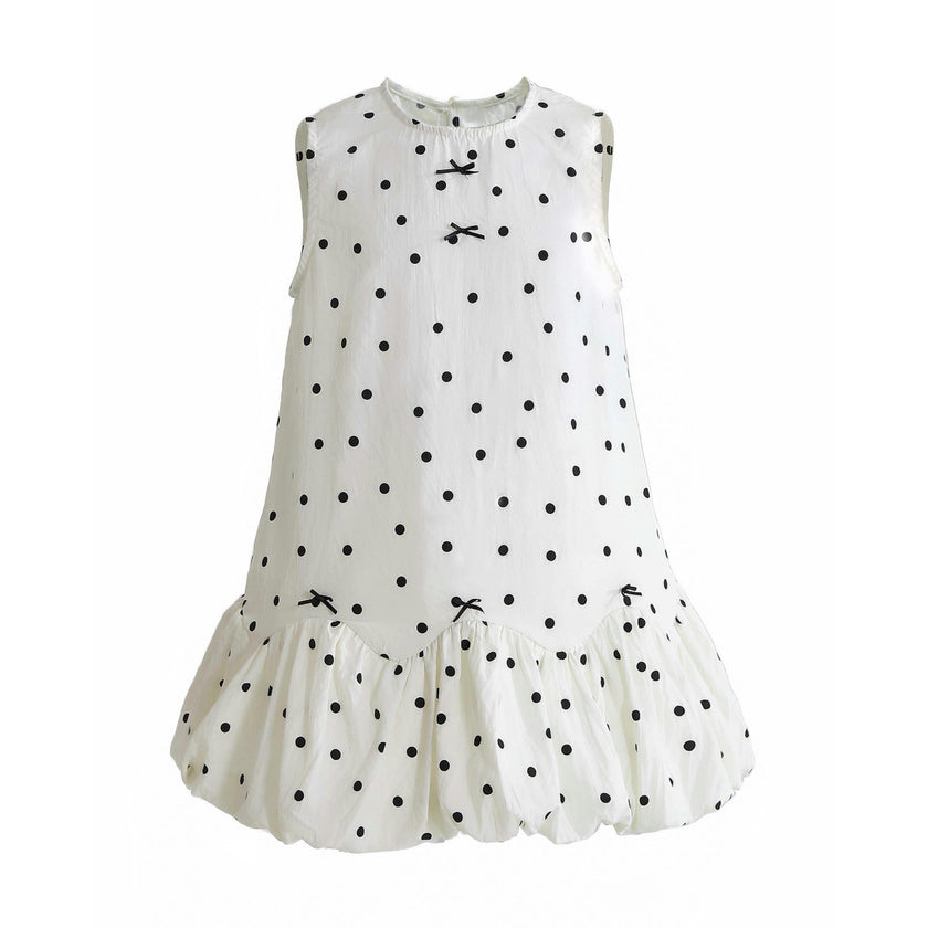 Beige Polka Dot Bow Dress