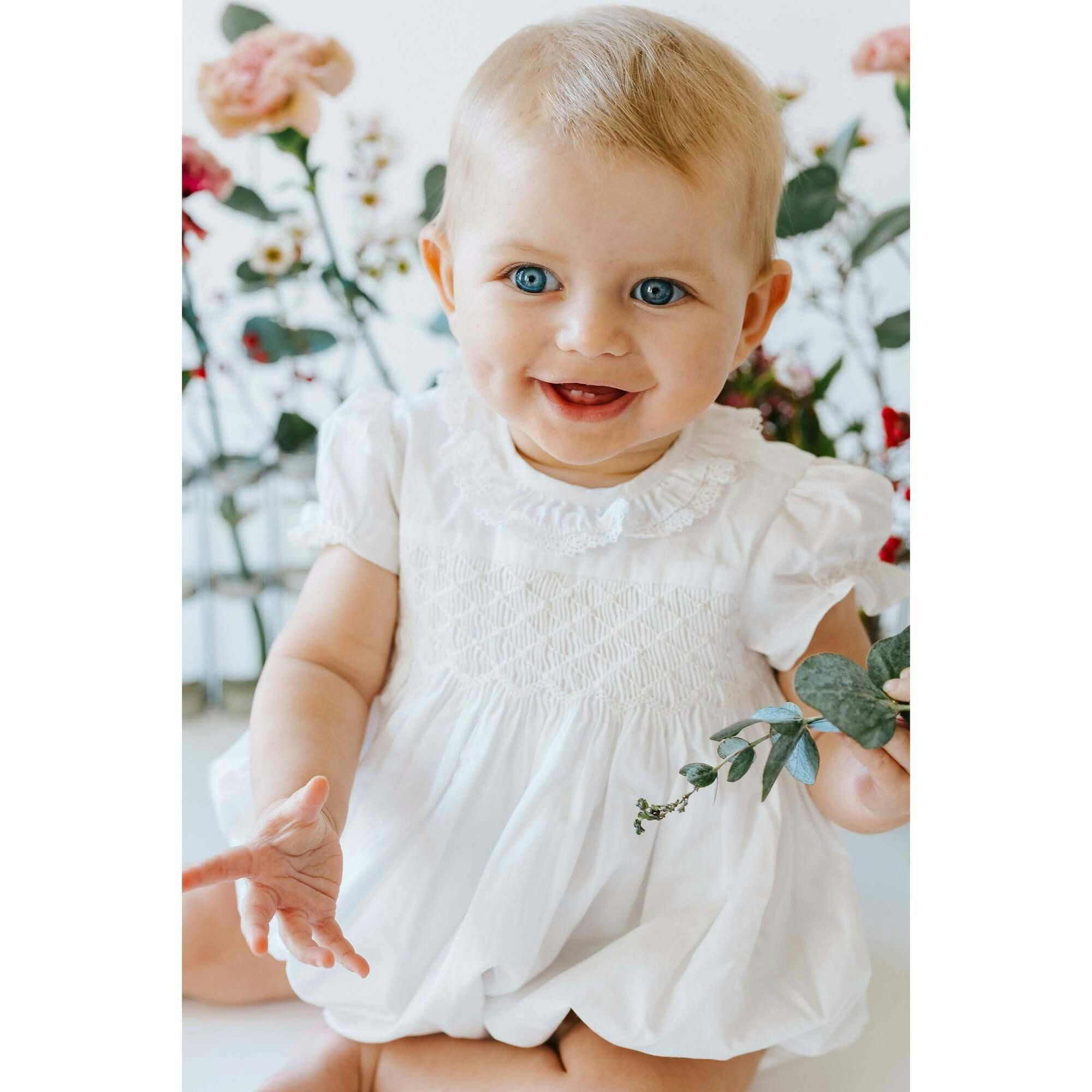Antoinette Ceremony White Smocked Baby Bubble