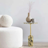Hedda 23.5" Contemporary Glam Metal/Resin Faux Stone Round End Table