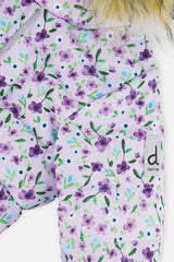 Baby Original One Piece Puffy Snowsuit With Removable Mittens And Boots Purple Printed Mini Flowers