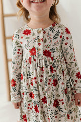 Girls Long Sleeve Henley Dress in Poinsettia