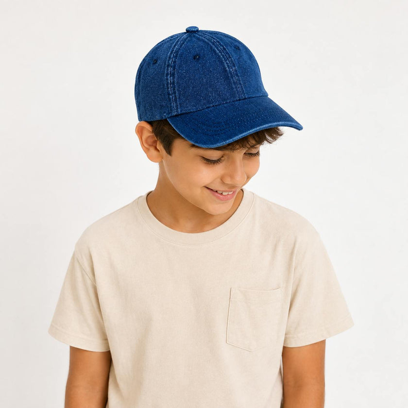 Vintage Wash Denim Baseball Cap for Older Kids