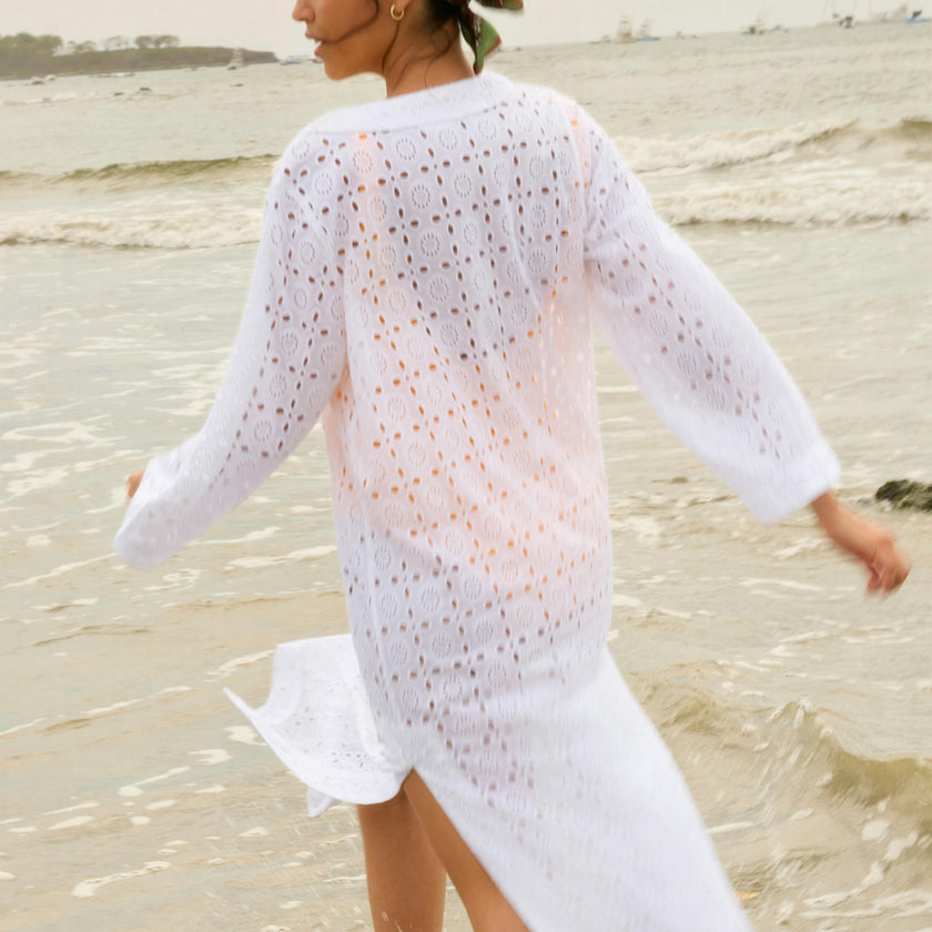 women's white eyelet kaftan