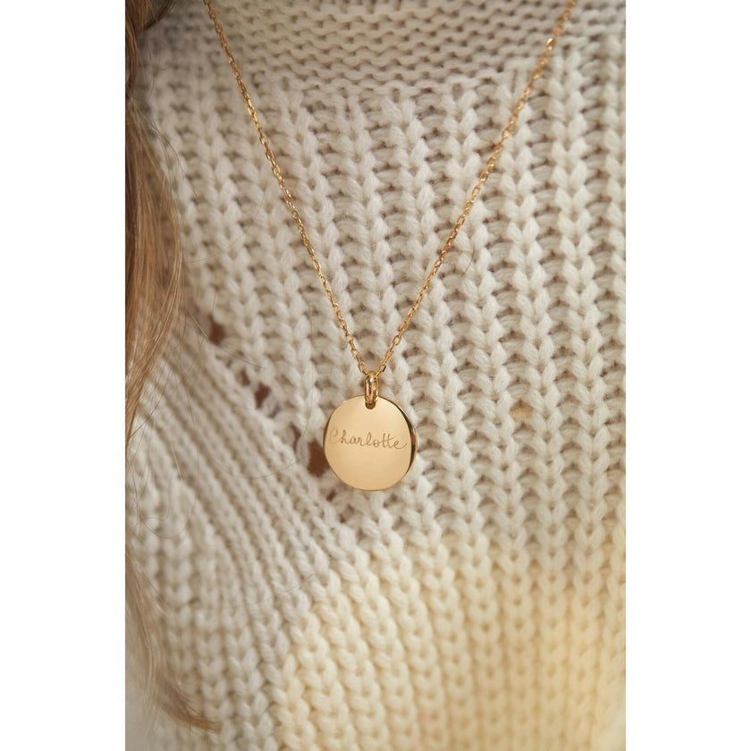 Personalized Signature Disc Necklace, 14k Gold Plated