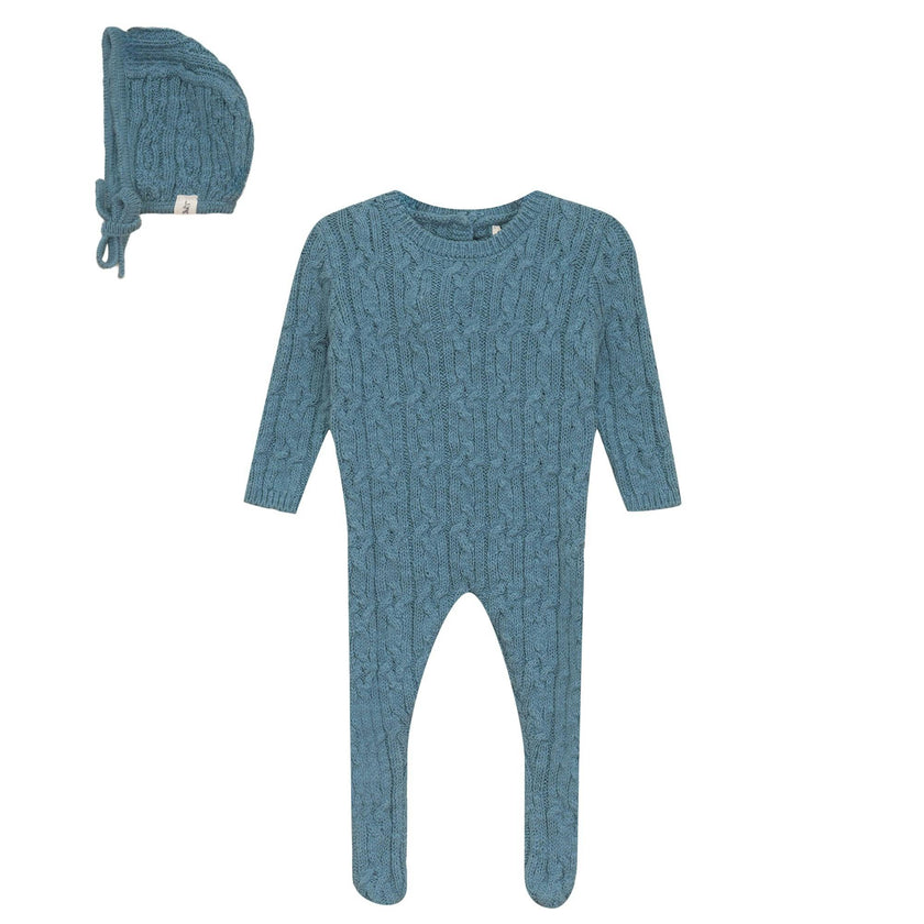 Mix Cable Knit Button Front Romper and Hat Two Piece Set