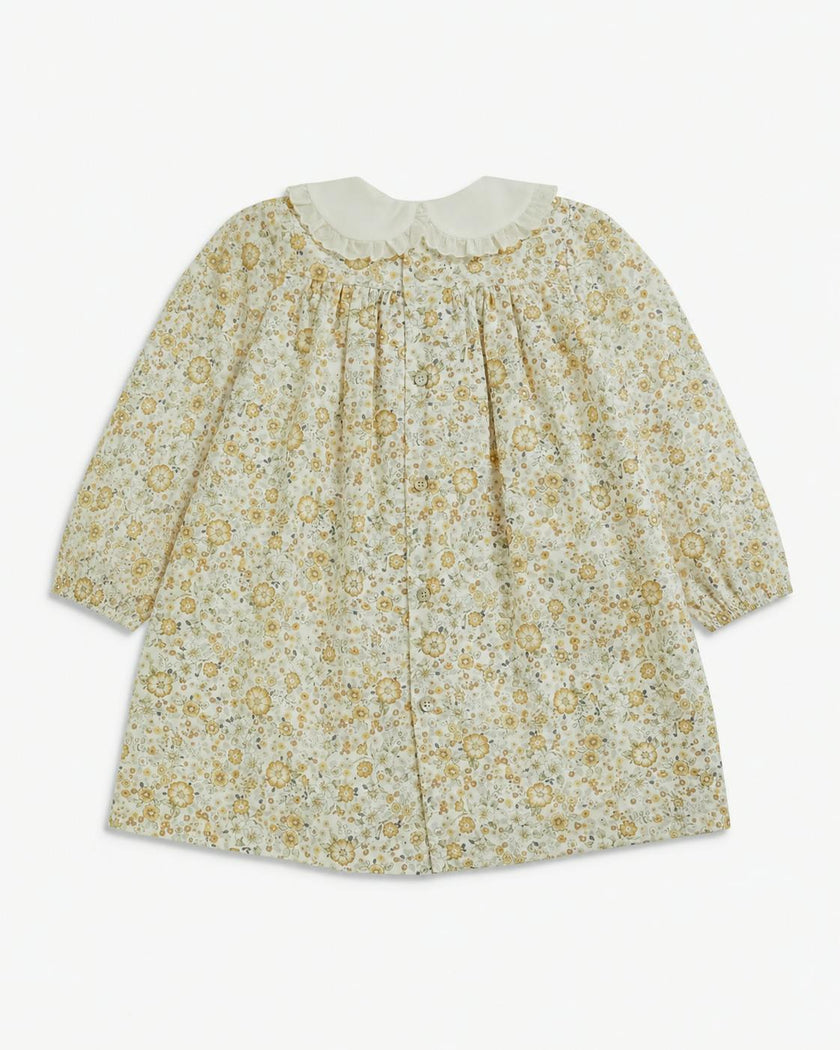 Leela Dress Beige Mustard Floral