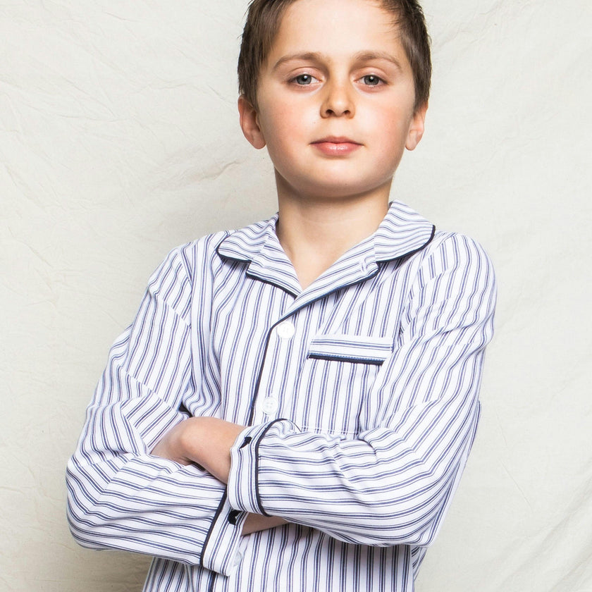 Kid's Twill Pajama Set in Navy French Ticking