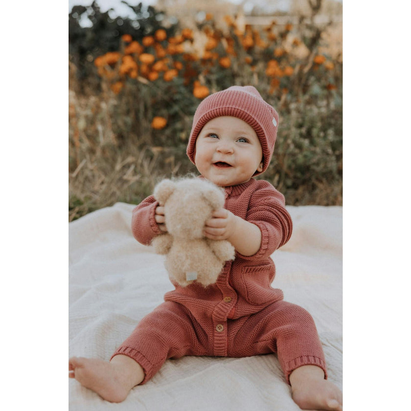 Penelope Garter Stitch Romper in Rosewood