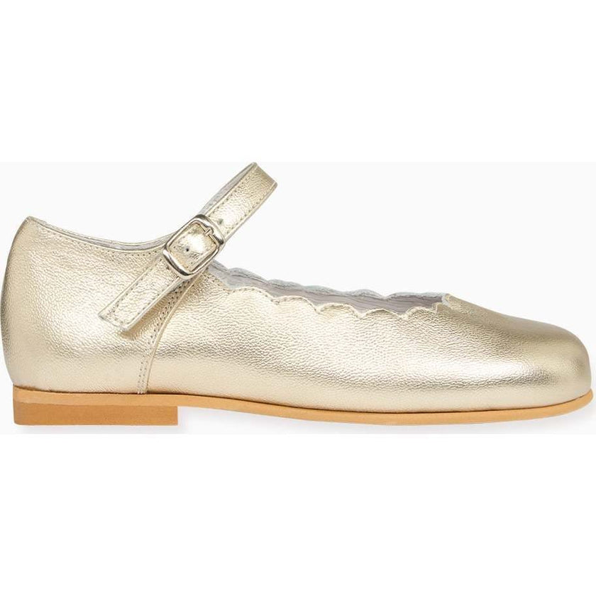 Gold Leather Girl Scallop Mary Jane Shoes