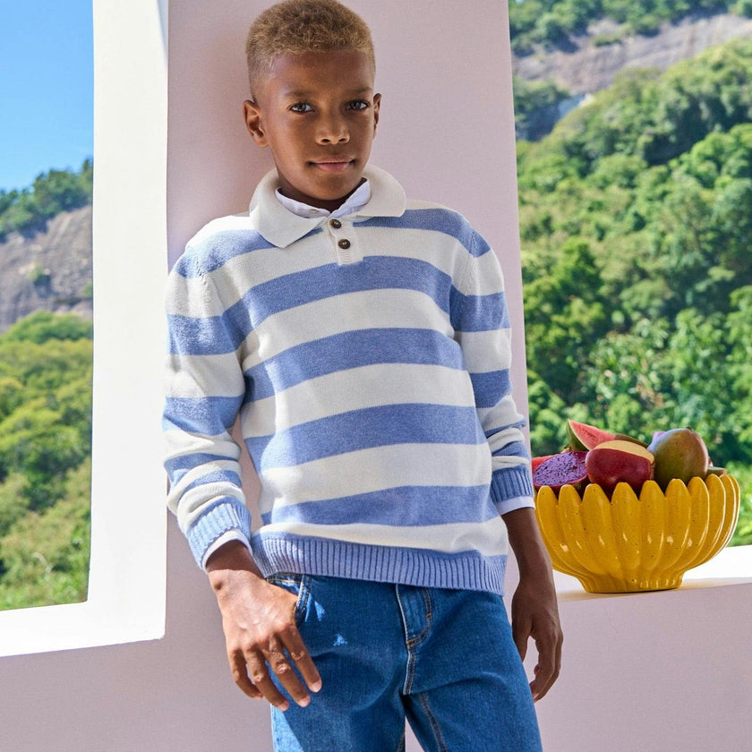 Blue Stripe Brio Cotton Boy Jumper