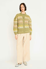 Cusco Fairisle Knit Cardigan in Olive Oil