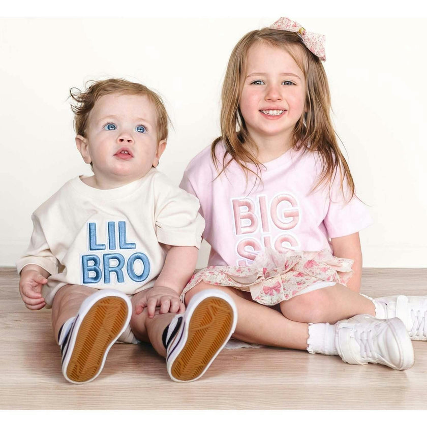 Lil Bro Embroidered Patch Short Sleeve Romper - Natural