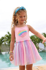 3D Rainbow Heart Shimmer Dress