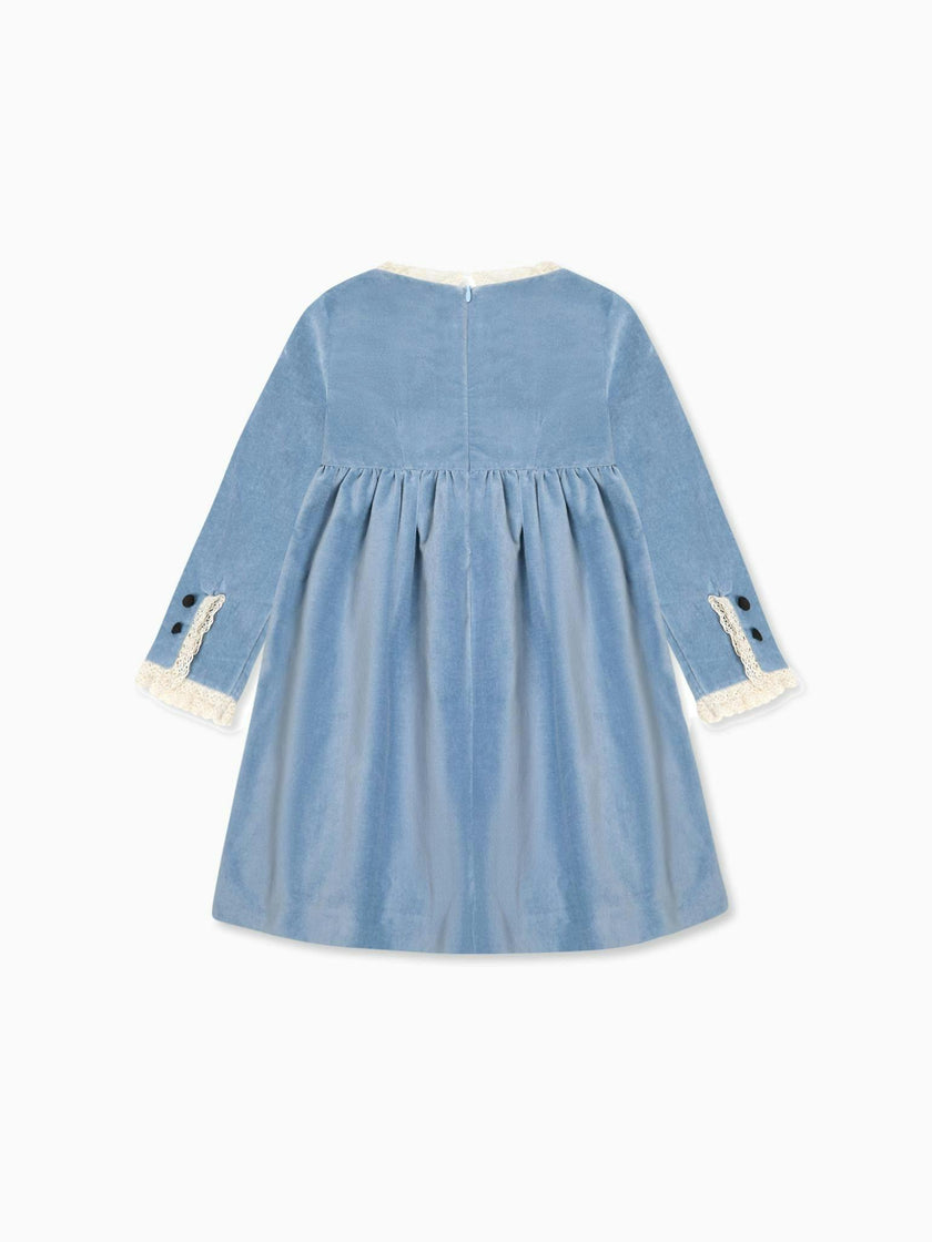 Dusty Blue Esther Velvet Girl Dress