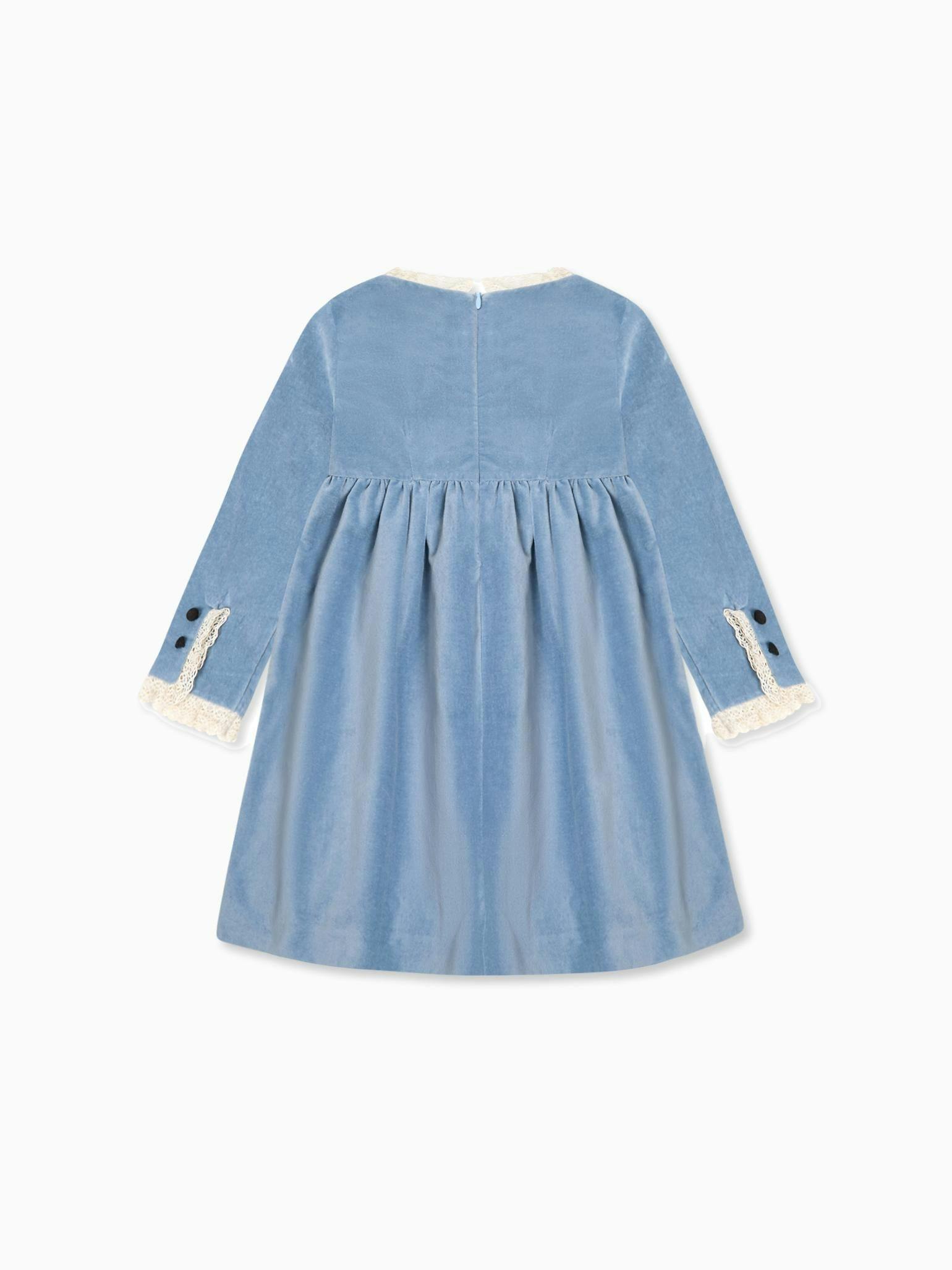 Dusty Blue Esther Velvet Girl Dress