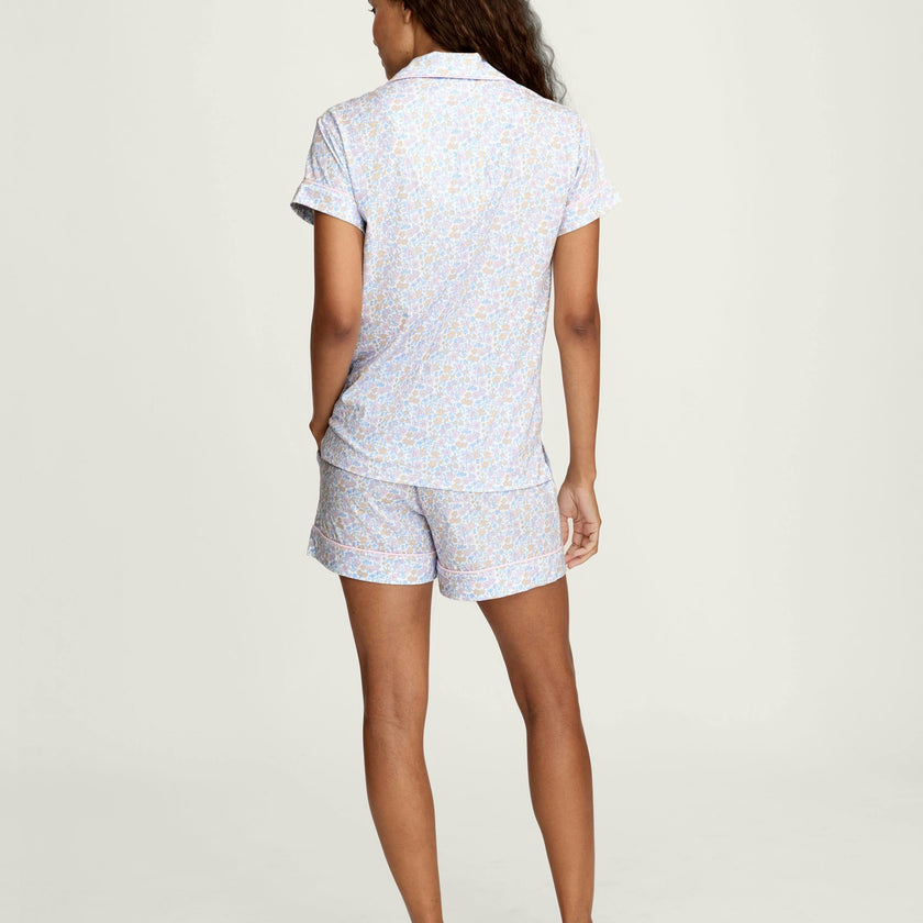 Women's Pima Short Sleeve Short Set in Fleur Blanche