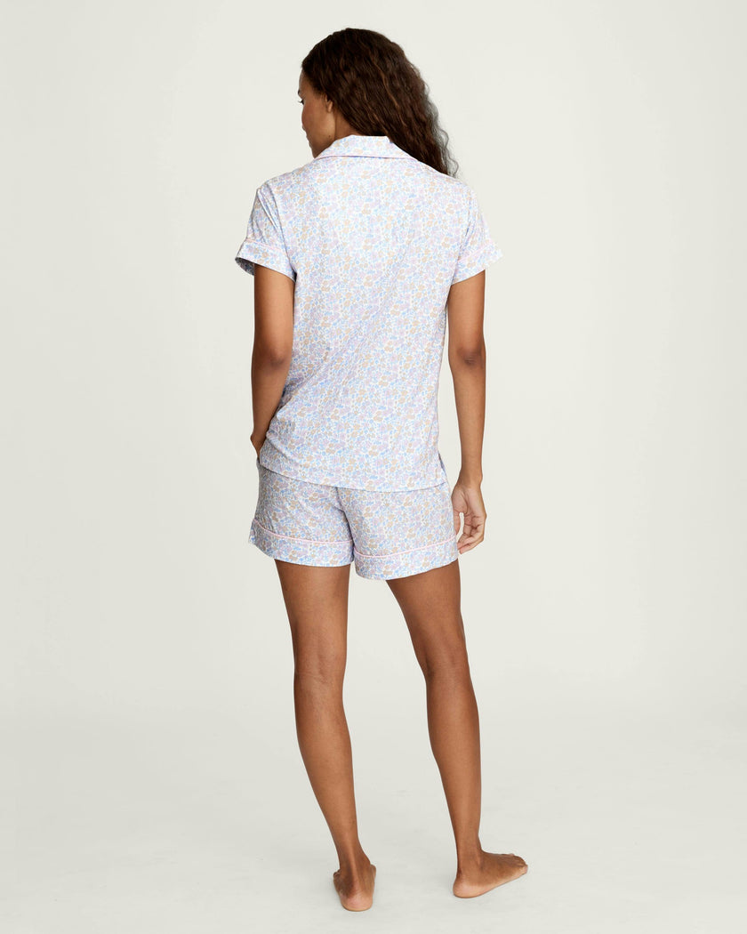 Women's Pima Short Sleeve Short Set in Fleur Blanche