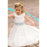 Capucine Blue Yellow Stripe Sleeveless Smocked Dress