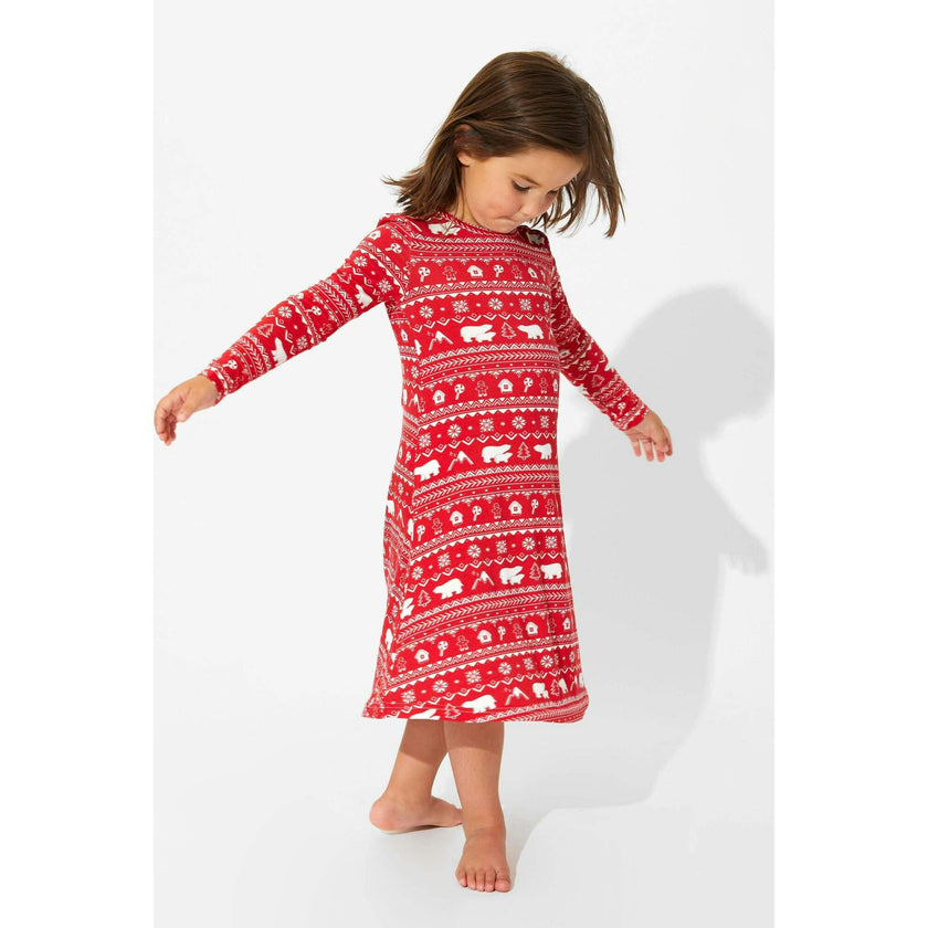 Polar Isle Red Bamboo Girls' Long Sleeve Dress