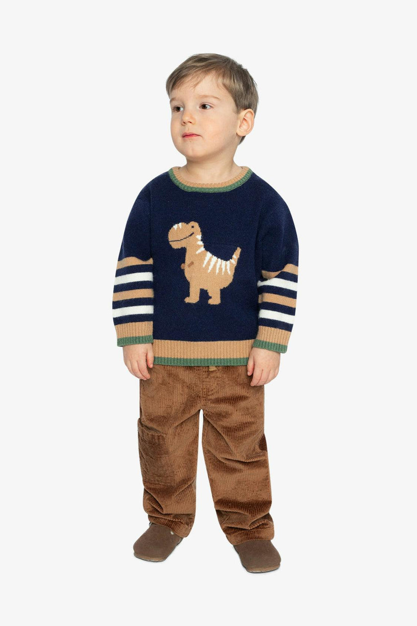Knit Sweater With Intarsia Dark Blue, Brown And Beige
