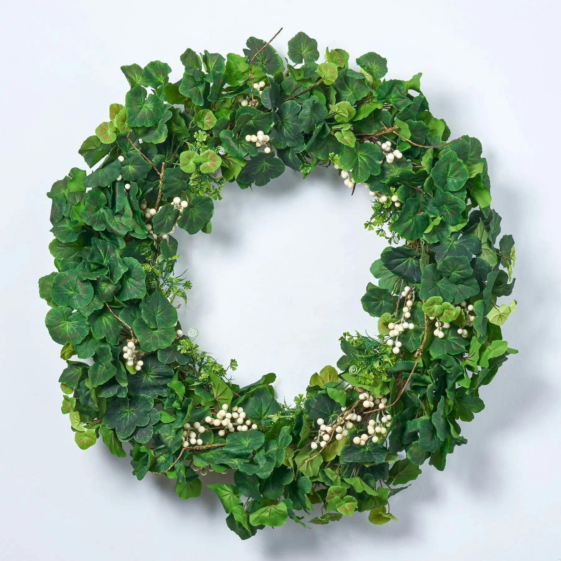 Everyday Mixed Greenery Geranium, Clover & White Berry Twig All Seasons Wreath