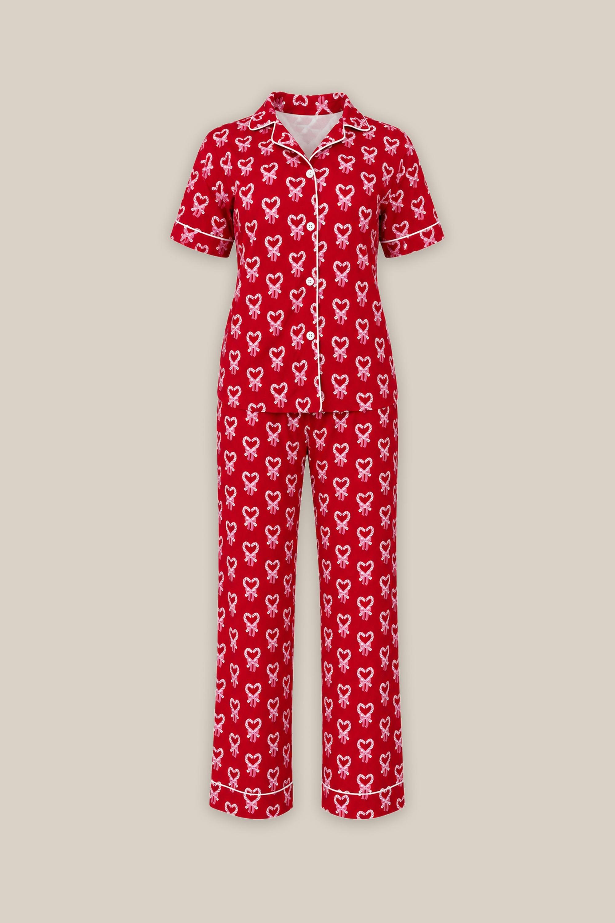 Kali Pajama Set in Poinsettia Candy Canes