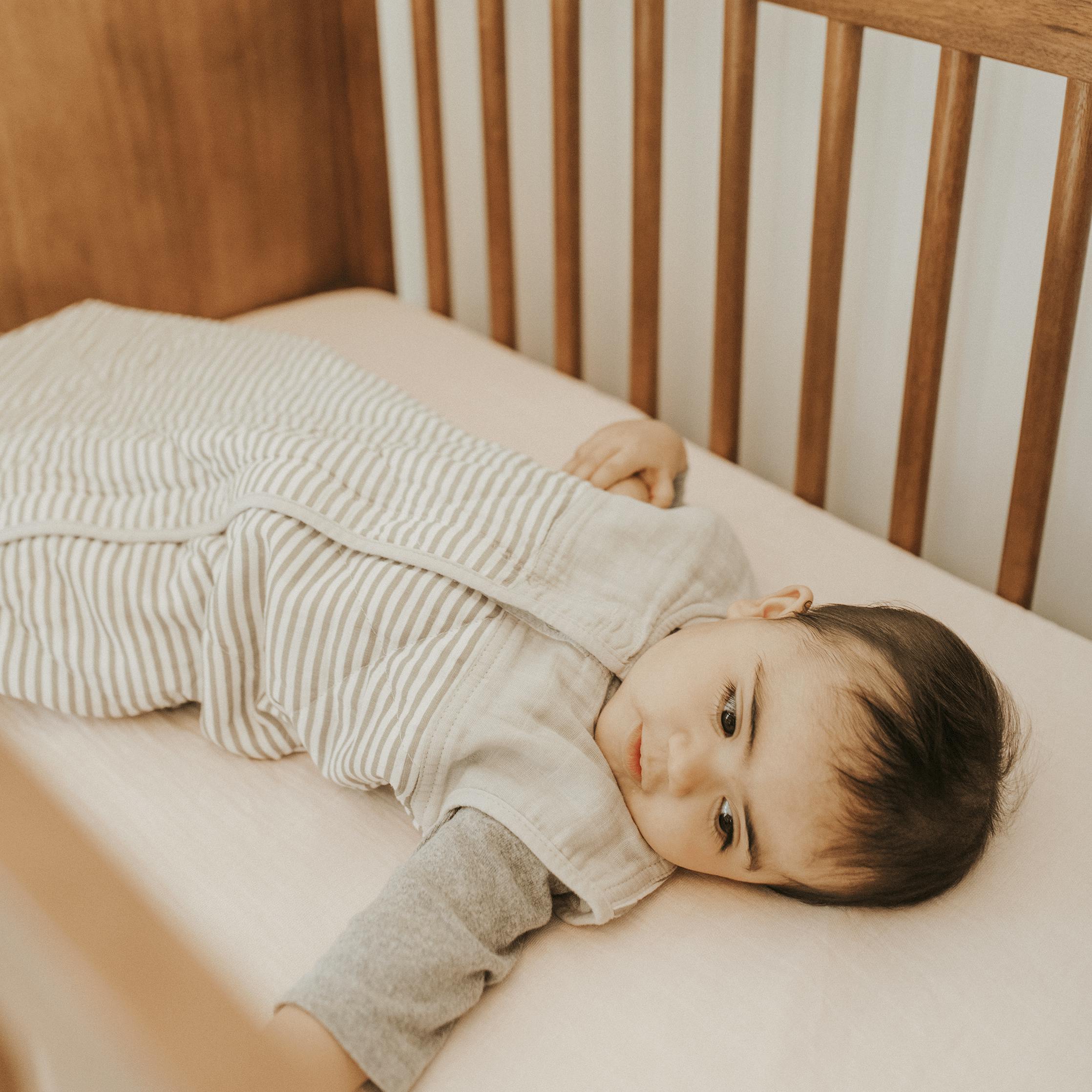 Cotton Muslin Quilted Sleep Bag - Grey Stripe