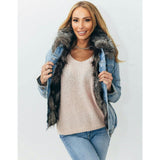 Women’s Ombre Fur Denim Jacket Grey