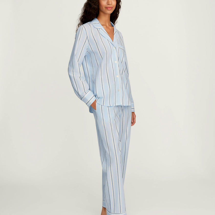 Women's Twill Pajama Set in Coastal Stripe