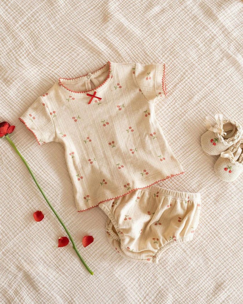Pointelle Bloomer Set in Cherries