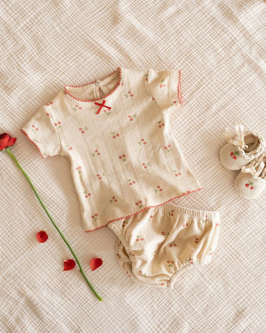 Pointelle Bloomer Set in Cherries