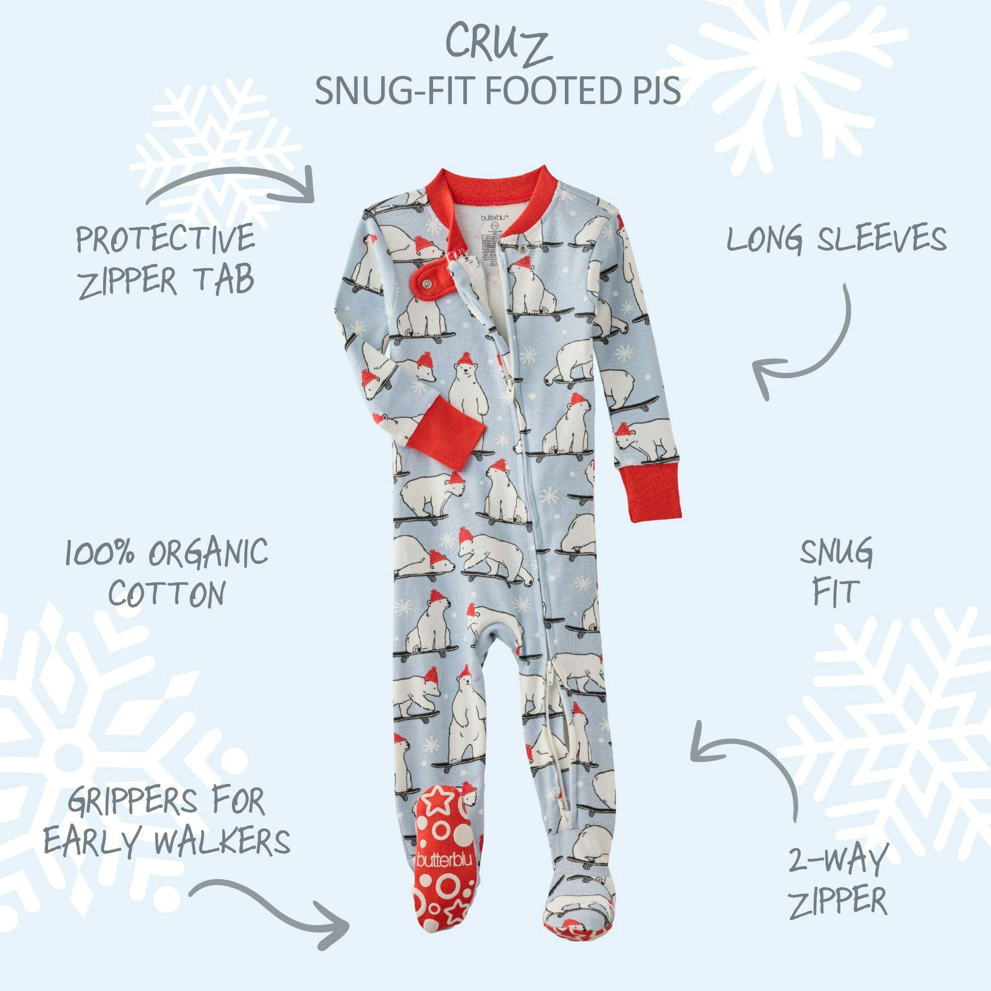 CRUZ Snug-fit Footed Baby Boys Pajamas
