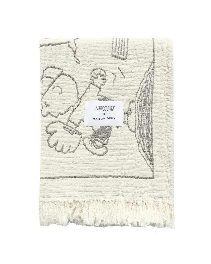 Blanket PEANUTS BASEBALL Comic Strip Cotton Black / White 4.25 x 6.5ft