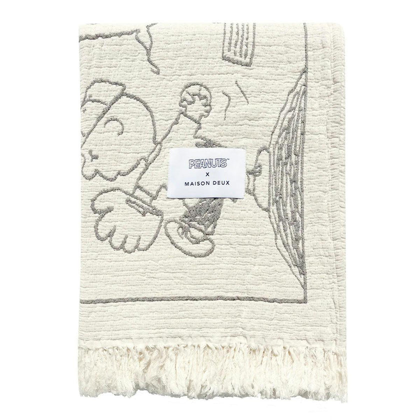 Blanket PEANUTS BASEBALL Comic Strip Cotton Black / White 4.25 x 6.5ft