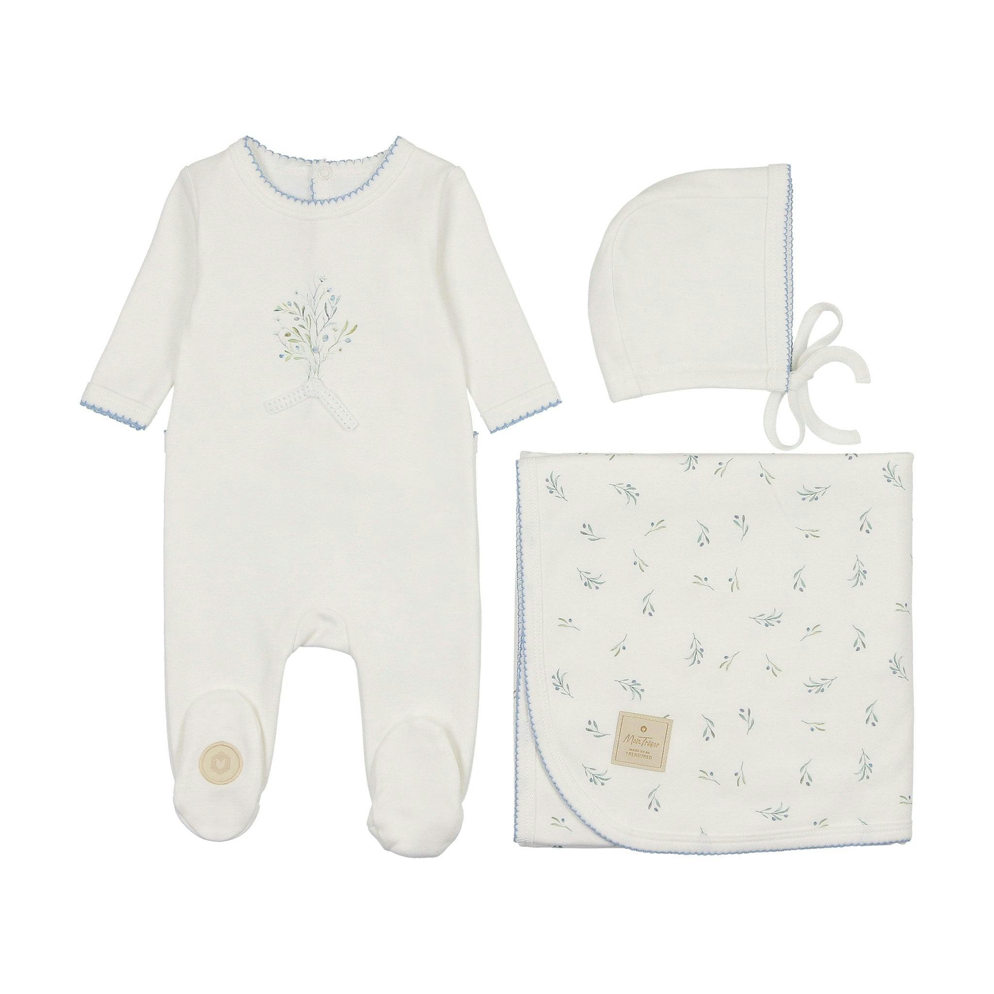 Nature's Touch Boys Layette Set Ivory & Blue