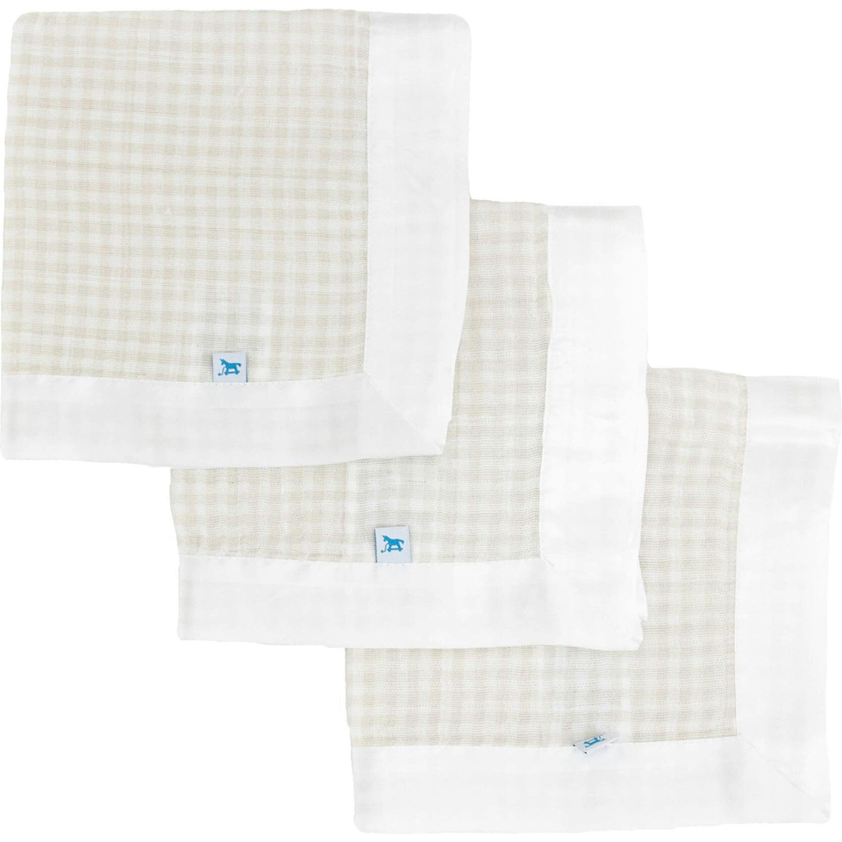 Cotton Muslin Security Blanket 3 Pack - Tan Gingham