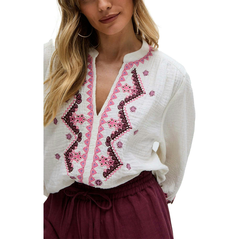 Dina V-Neck Embroidered Blouse